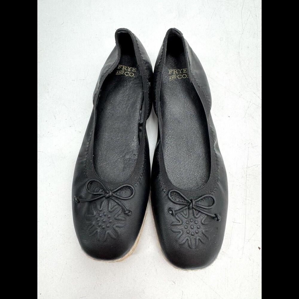 Frye Womens Willow Ballet Flats Black Leather Espadrille Slip On Womens Sz 8